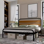 King Platform Bed Frame with Wood Headboard, Sandalwood Brown, Heavy Duty Metal Slats, Underbed Storage, Noise Free, No Box Spring Needed