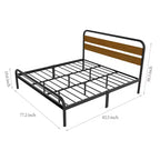 Cadre de lit King avec tête de lit en bois, brun bois de santal, lattes métalliques robustes, rangement sous le lit, silencieux, sommier tapissier non requis