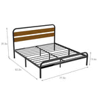 Cadre de lit King avec tête de lit en bois, brun bois de santal, lattes métalliques robustes, rangement sous le lit, silencieux, sommier tapissier non requis