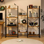 Étagère Qwatto Brown triple 4 niveaux, 11 étagères ouvertes, meuble de rangement en bois et métal, unité de rayonnage industrielle large, étagère bibliothèque pour la maison et le bureau