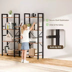 Étagère Qwatto Brown triple 4 niveaux, 11 étagères ouvertes, meuble de rangement en bois et métal, unité de rayonnage industrielle large, étagère bibliothèque pour la maison et le bureau