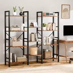 Étagère Qwatto Brown triple 4 niveaux, 11 étagères ouvertes, meuble de rangement en bois et métal, unité de rayonnage industrielle large, étagère bibliothèque pour la maison et le bureau