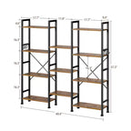 Étagère Qwatto Brown triple 4 niveaux, 11 étagères ouvertes, meuble de rangement en bois et métal, unité de rayonnage industrielle large, étagère bibliothèque pour la maison et le bureau