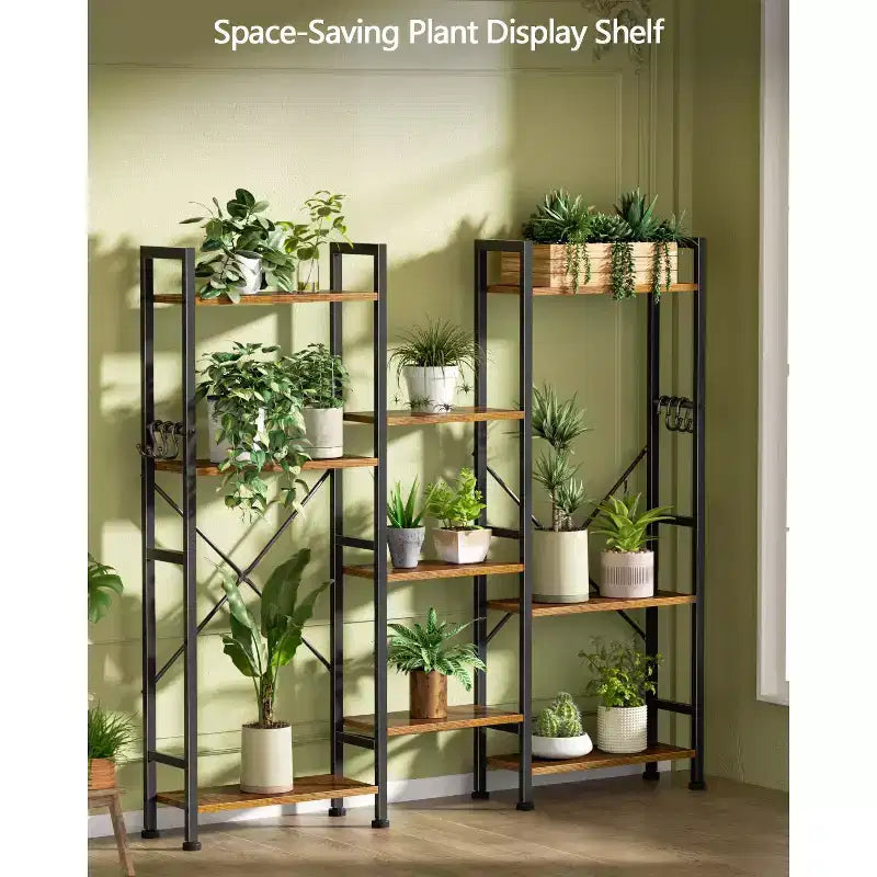 Étagère Qwatto Brown triple 4 niveaux, 11 étagères ouvertes, meuble de rangement en bois et métal, unité de rayonnage industrielle large, étagère bibliothèque pour la maison et le bureau