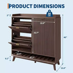 Acekool Meuble à chaussures étroit en bois cannelé avec porte coulissante et 2 tiroirs abattants, meuble de rangement fin pour entrée et placard