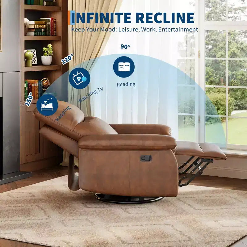 Fauteuil inclinable, pivotant et berçant à 360°, en cuir PU, avec siège et accoudoirs rembourrés pour le salon, la chambre et la chambre de bébé