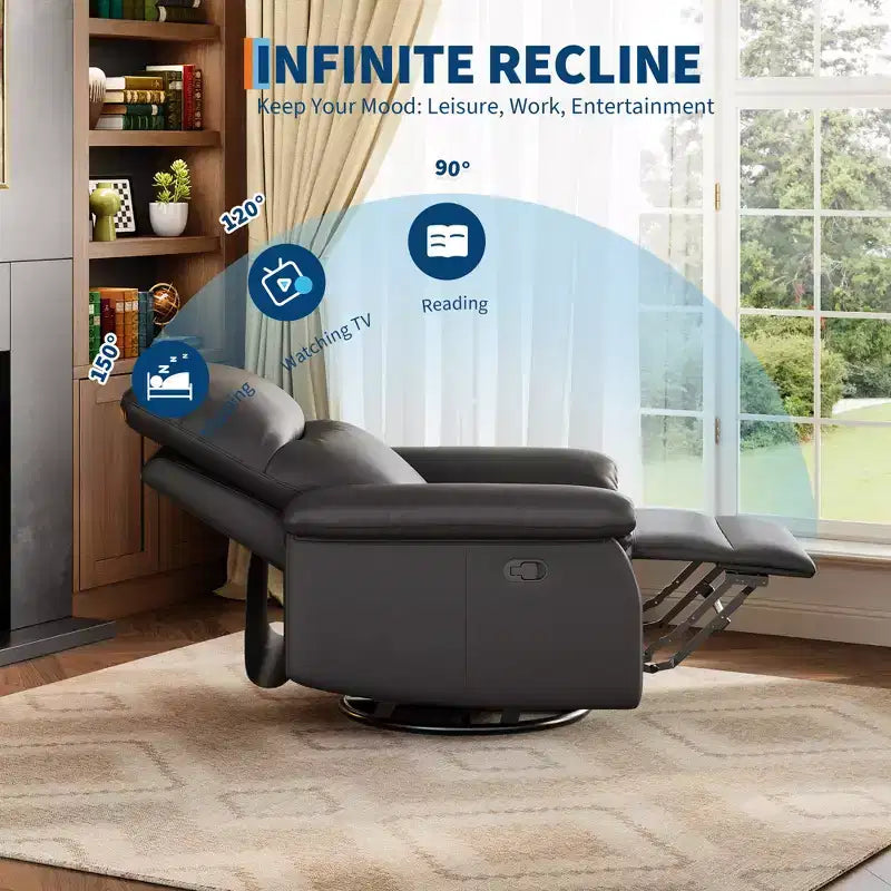 Fauteuil inclinable, pivotant et berçant à 360°, en cuir PU, avec siège et accoudoirs rembourrés pour le salon, la chambre et la chambre de bébé