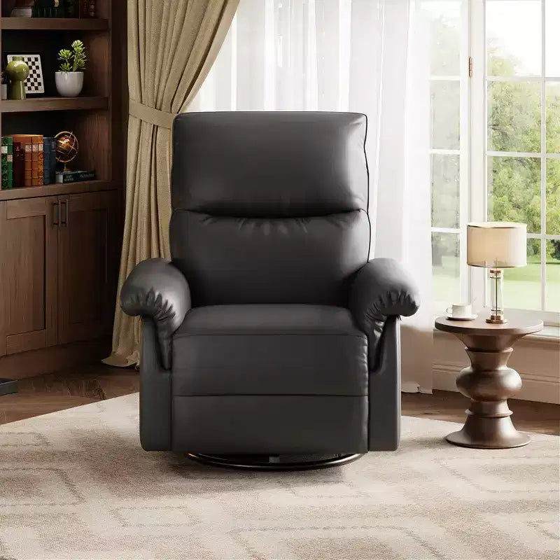 Fauteuil inclinable, pivotant et berçant à 360°, en cuir PU, avec siège et accoudoirs rembourrés pour le salon, la chambre et la chambre de bébé