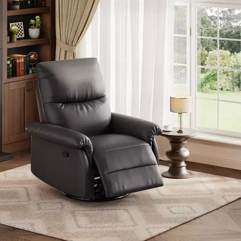 360 Swivel Rocker Glider Recliner Chair, PU Leather Nursery Sofa with Deep Padded Seat & Armrests for Living Room, Bedroom & Nursery