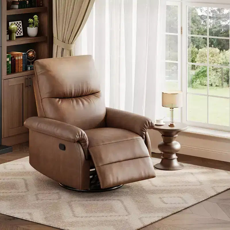 Fauteuil inclinable, pivotant et berçant à 360°, en cuir PU, avec siège et accoudoirs rembourrés pour le salon, la chambre et la chambre de bébé