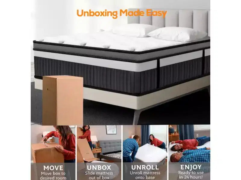 Matelas Liquidation Queen Grandeur Médium 14 po. Lit dans une boîte Blanc