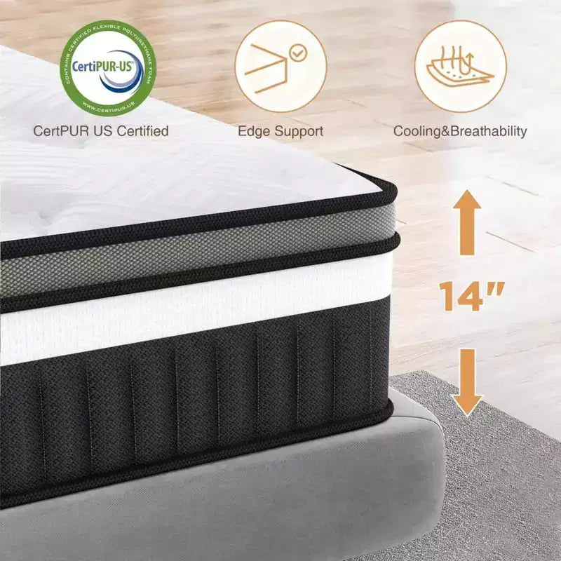 Matelas Liquidation Queen Grandeur Médium 14 po. Lit dans une boîte Blanc