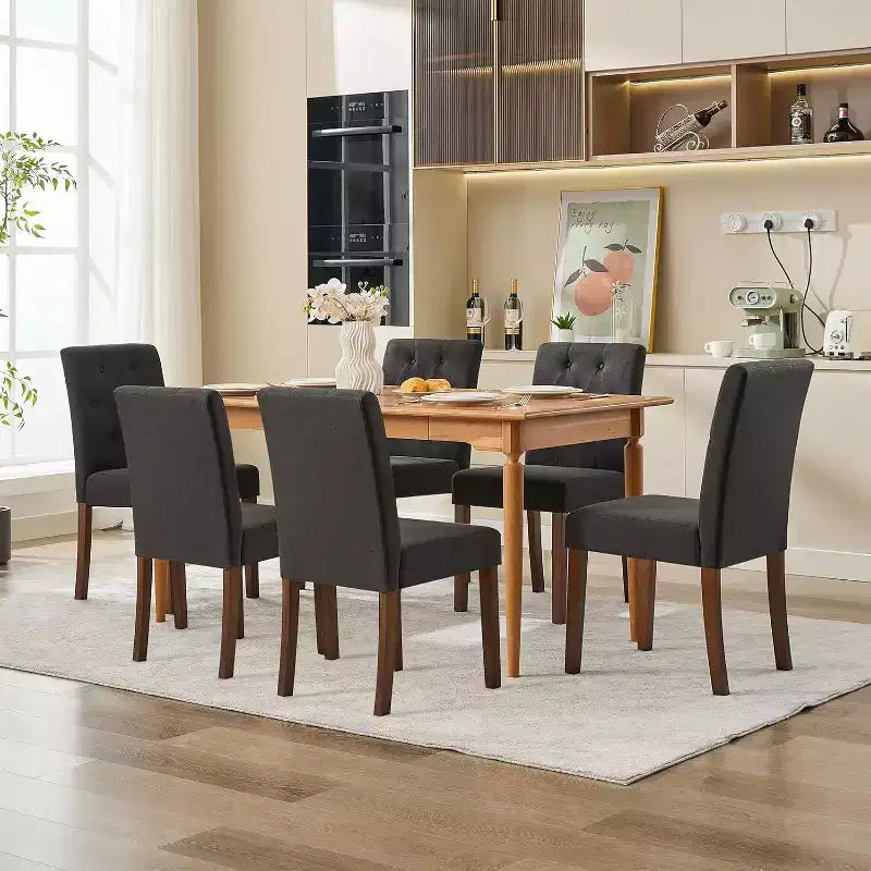 Lot de 2 chaises de salle à manger Parsons capitonnées, chaises de cuisine en tissu rembourrées avec sièges rembourrés et pieds en bois, meubles de cuisine de salon