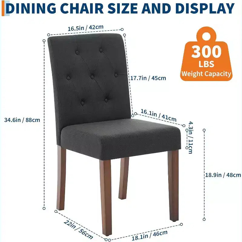 Lot de 2 chaises de salle à manger Parsons capitonnées, chaises de cuisine en tissu rembourrées avec sièges rembourrés et pieds en bois, meubles de cuisine de salon