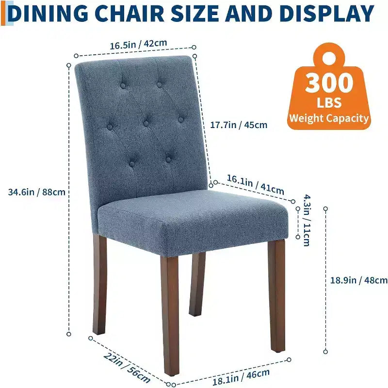 Lot de 2 chaises de salle à manger Parsons capitonnées, chaises de cuisine en tissu rembourrées avec sièges rembourrés et pieds en bois, meubles de cuisine de salon