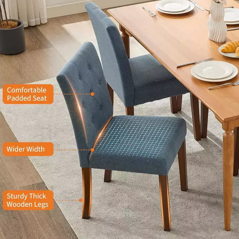 Lot de 2 chaises de salle à manger Parsons capitonnées, chaises de cuisine en tissu rembourrées avec sièges rembourrés et pieds en bois, meubles de cuisine de salon
