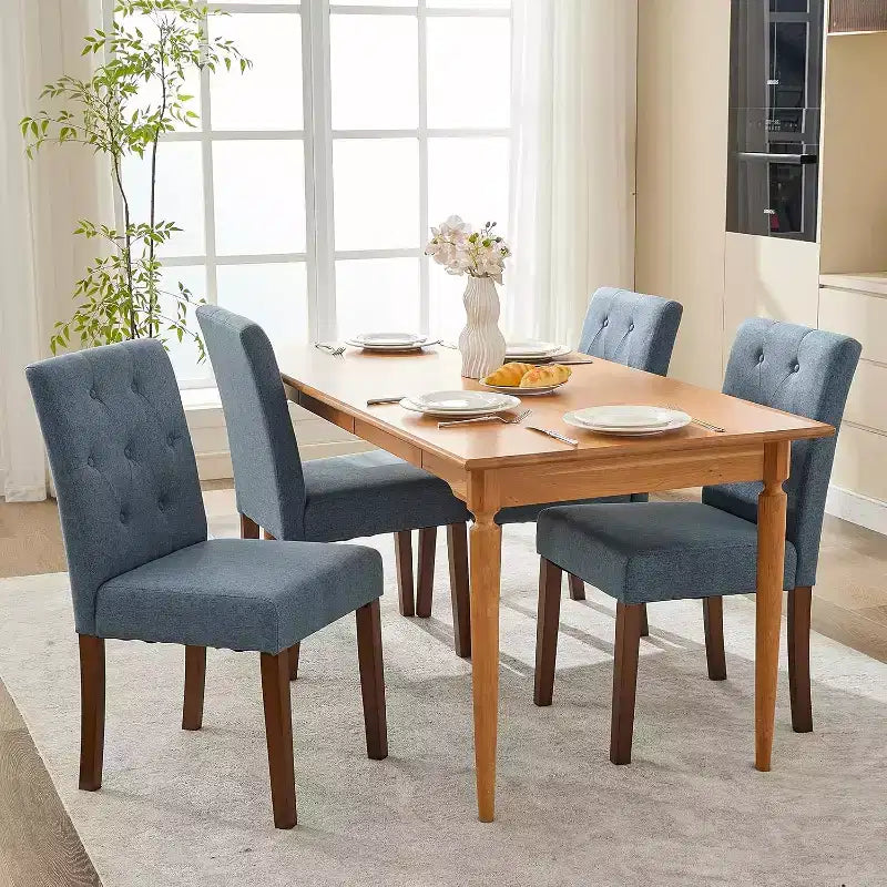 Lot de 2 chaises de salle à manger Parsons capitonnées, chaises de cuisine en tissu rembourrées avec sièges rembourrés et pieds en bois, meubles de cuisine de salon