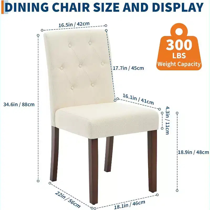 Lot de 2 chaises de salle à manger Parsons capitonnées, chaises de cuisine en tissu rembourrées avec sièges rembourrés et pieds en bois, meubles de cuisine de salon