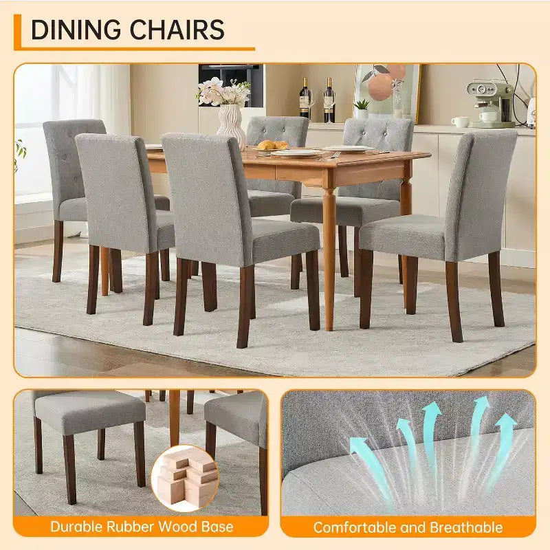 Lot de 2 chaises de salle à manger Parsons capitonnées, chaises de cuisine en tissu rembourrées avec sièges rembourrés et pieds en bois, meubles de cuisine de salon