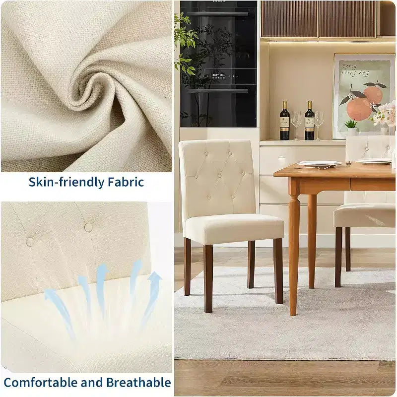 Lot de 2 chaises de salle à manger Parsons capitonnées, chaises de cuisine en tissu rembourrées avec sièges rembourrés et pieds en bois, meubles de cuisine de salon