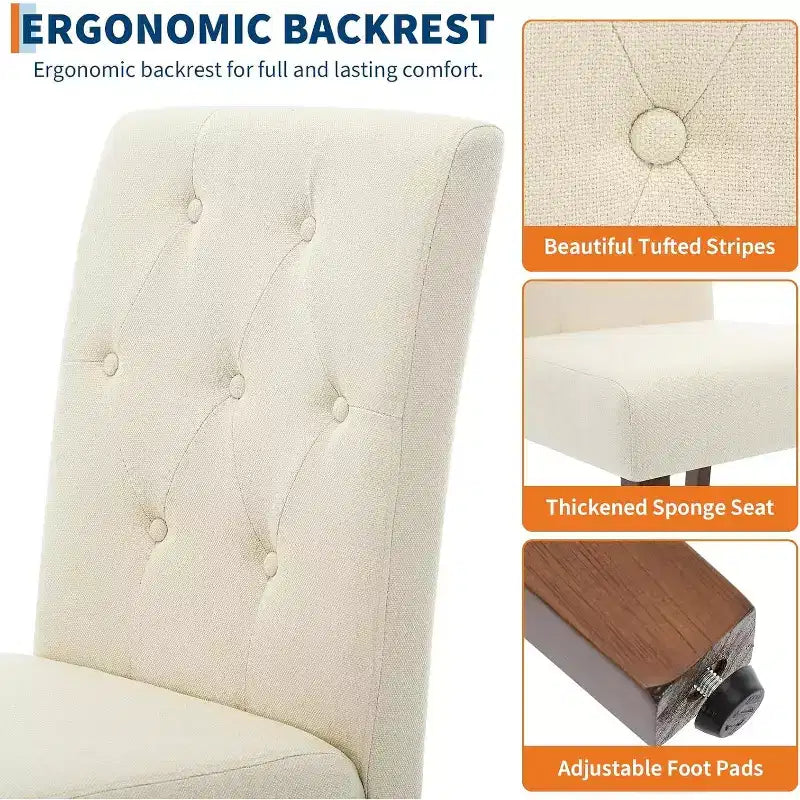 Lot de 2 chaises de salle à manger Parsons capitonnées, chaises de cuisine en tissu rembourrées avec sièges rembourrés et pieds en bois, meubles de cuisine de salon