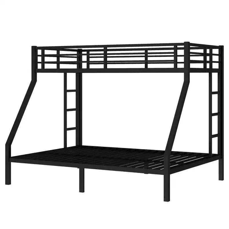 Lit superposé en métal une place XL au-dessus d'un lit deux places Queen avec rambarde pour enfants et adolescents
