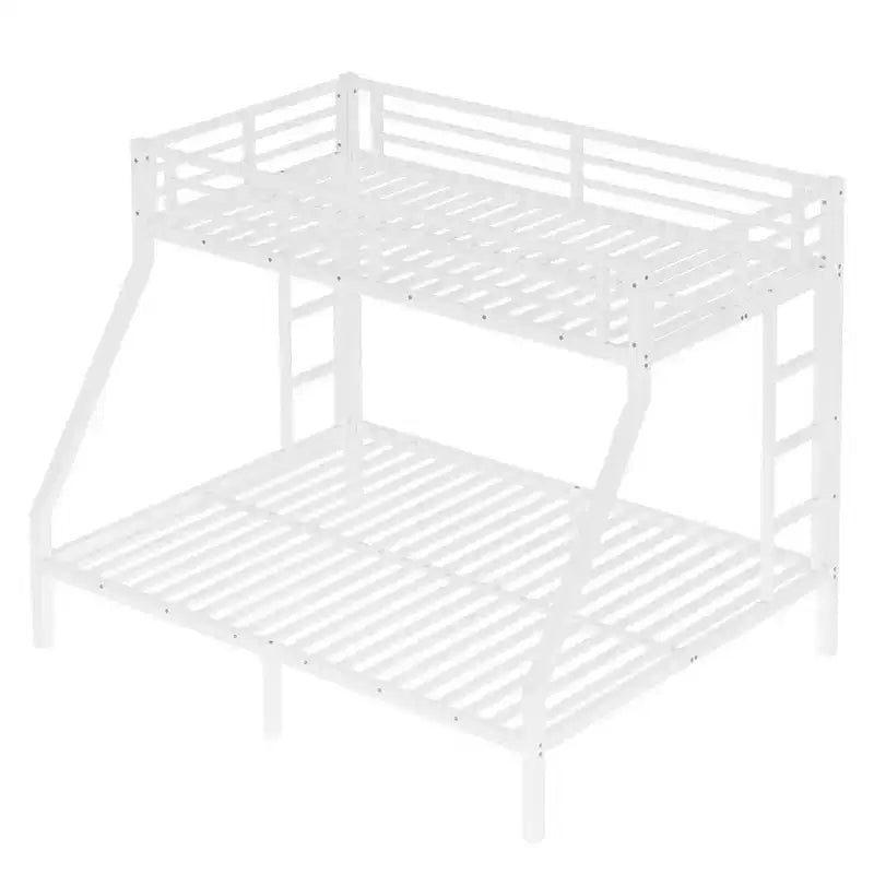 Lit superposé en métal une place XL au-dessus d'un lit deux places Queen avec rambarde pour enfants et adolescents