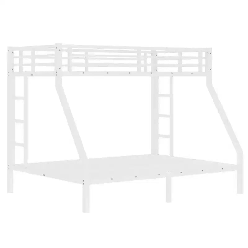 Lit superposé en métal une place XL au-dessus d'un lit deux places Queen avec rambarde pour enfants et adolescents