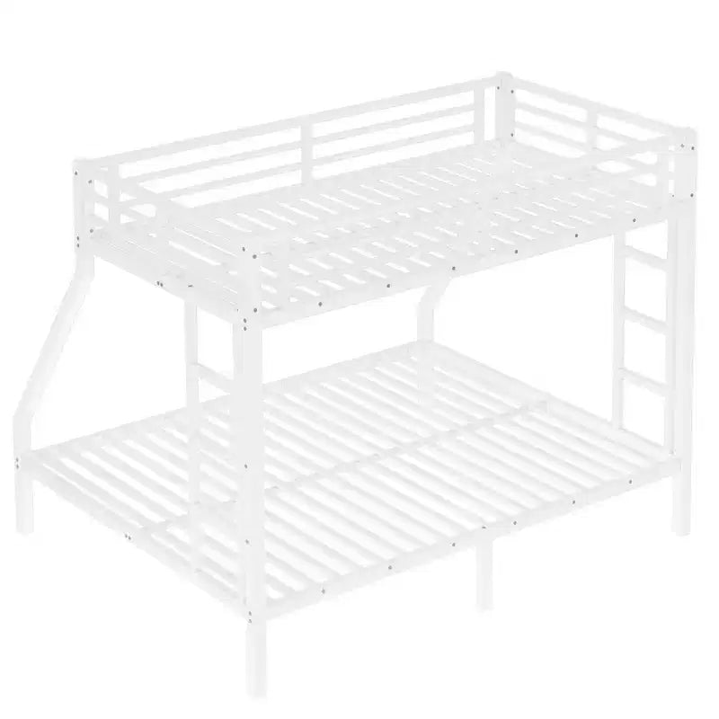 Lit superposé en métal une place XL au-dessus d'un lit deux places Queen avec rambarde pour enfants et adolescents