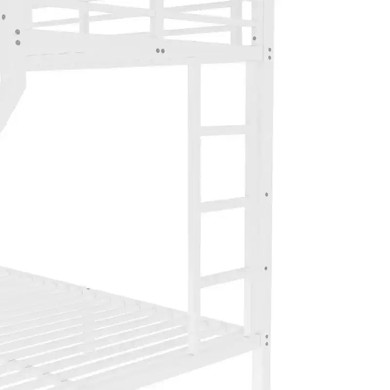 Lit superposé en métal une place XL au-dessus d'un lit deux places Queen avec rambarde pour enfants et adolescents