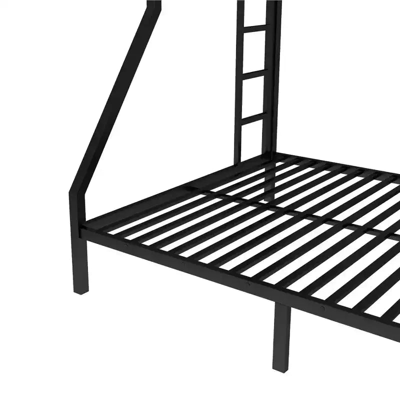 Lit superposé en métal une place XL au-dessus d'un lit deux places Queen avec rambarde pour enfants et adolescents