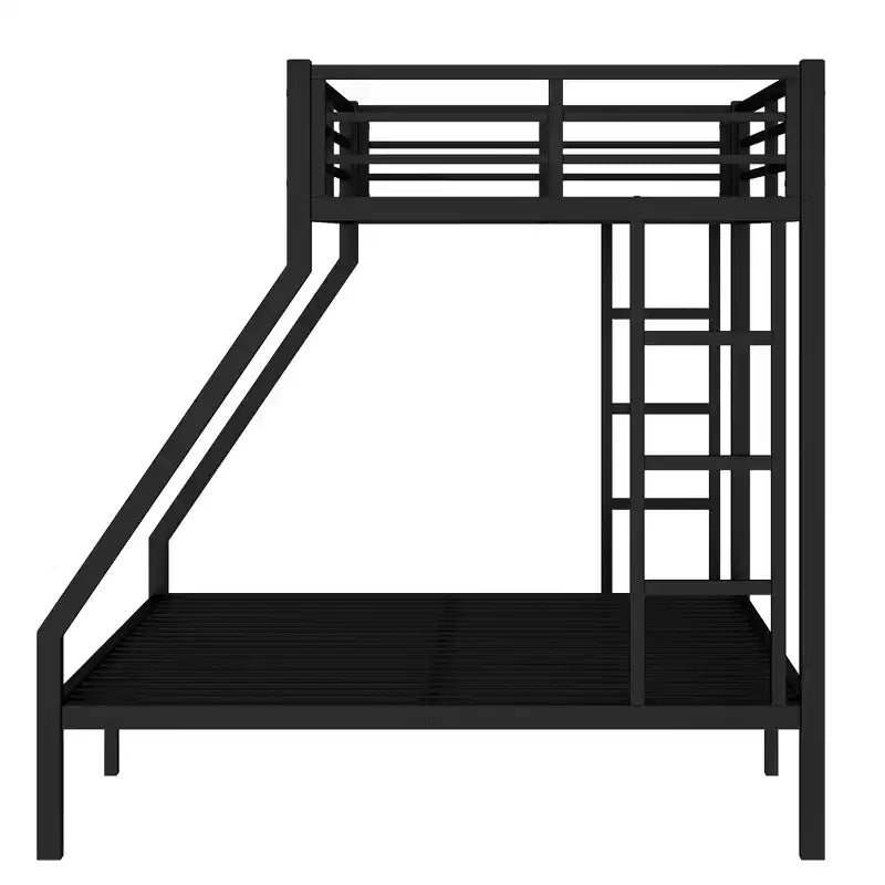 Lit superposé en métal une place XL au-dessus d'un lit deux places Queen avec rambarde pour enfants et adolescents
