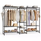 SONGMICS Portable Closet Wardrobe, Heavy-Duty Clothes Rack, Freestanding Clothing Rack with 10 Shelves, 3 Hanging Rods, 4 SHooks, Metal Frame, Black