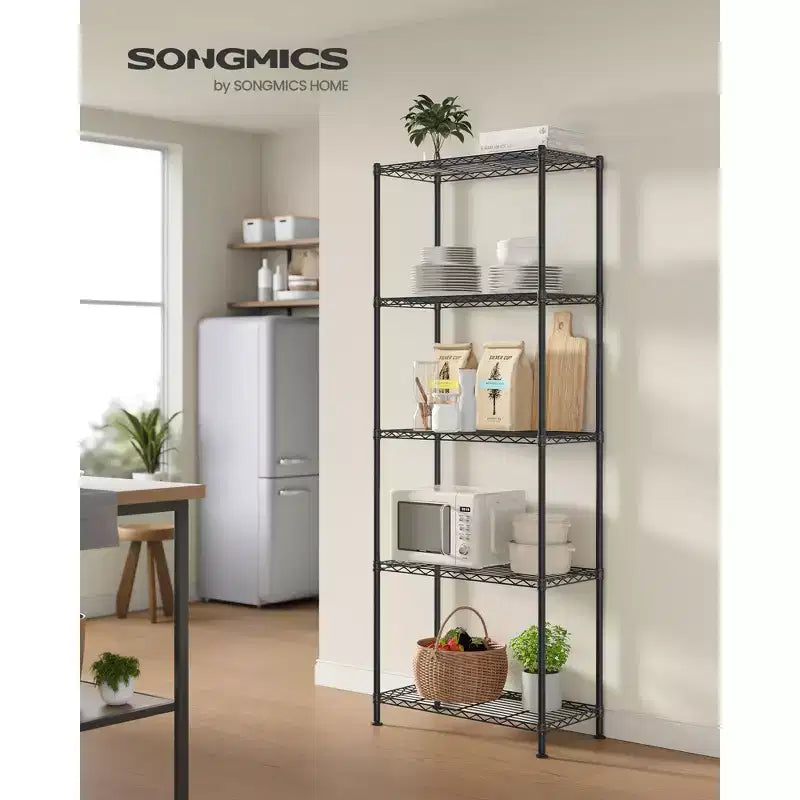 Étagère de rangement SONGMICS, meuble de rangement en fil métallique, étagères réglables, 5 niveaux, 30 x 60 x 161 cm, noir encre