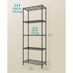 Étagère de rangement SONGMICS, meuble de rangement en fil métallique, étagères réglables, 5 niveaux, 30 x 60 x 161 cm, noir encre