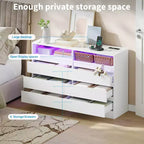 Commode moderne à 6 tiroirs avec station de charge, lumières LED et prise de courant, organisateur de commode pour chambre à coucher, salon, entrée