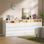 Commode moderne à 6 tiroirs avec station de charge, lumières LED et prise de courant, organisateur de commode pour chambre à coucher, salon, entrée