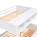 Lit superposé Luxystar double sur lit double avec étagères, 2 tiroirs et escalier de rangement