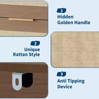 Commode haute Garvee de 117 cm à 5 tiroirs, commode de rangement en rotin à 5 tiroirs pour chambre, salon ou couloir