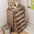 Commode haute Garvee de 117 cm à 5 tiroirs, commode de rangement en rotin à 5 tiroirs pour chambre, salon ou couloir