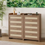 Commode haute Garvee de 117 cm à 5 tiroirs, commode de rangement en rotin à 5 tiroirs pour chambre, salon ou couloir