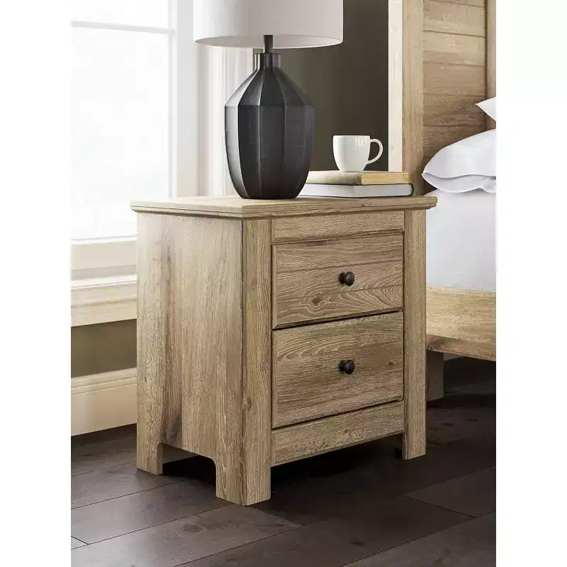 Signature Design by Ashley Allihauser Two Drawer Nightstand with USB Charging, Replicated Oak Grain, Natural Tan Finish