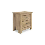 Table de chevet à deux tiroirs Ashley Allihauser Signature Design avec port de chargement USB, grain de chêne reproduit, finition beige naturel