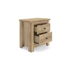 Table de chevet à deux tiroirs Ashley Allihauser Signature Design avec port de chargement USB, grain de chêne reproduit, finition beige naturel