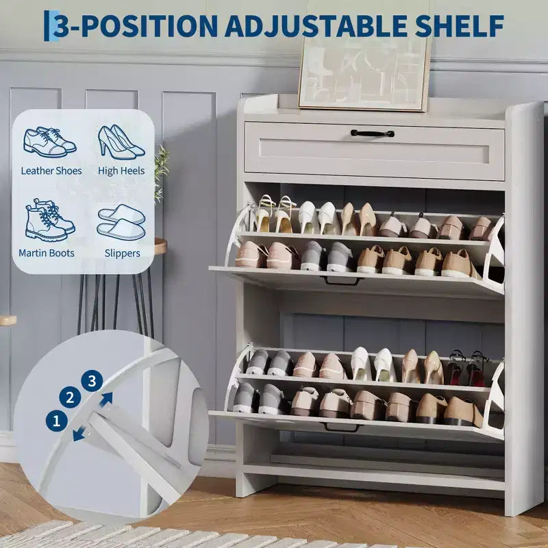 Meuble à chaussures vert laqué de 80 cm de large, avec 2 tiroirs abattants, organisateur autoportant avec rangement dissimulé pour entrée et couloir