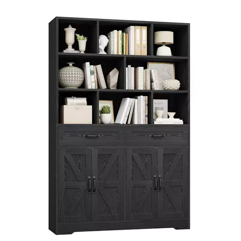 Acekool Étagère 6 Niveaux de 180 cm avec 8 Niches, 2 Tiroirs, 4 Portes pour Salon et Bureau