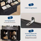 Acekool Étagère 6 Niveaux de 180 cm avec 8 Niches, 2 Tiroirs, 4 Portes pour Salon et Bureau
