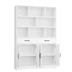 Acekool Étagère 6 Niveaux de 180 cm avec 8 Niches, 2 Tiroirs, 4 Portes pour Salon et Bureau