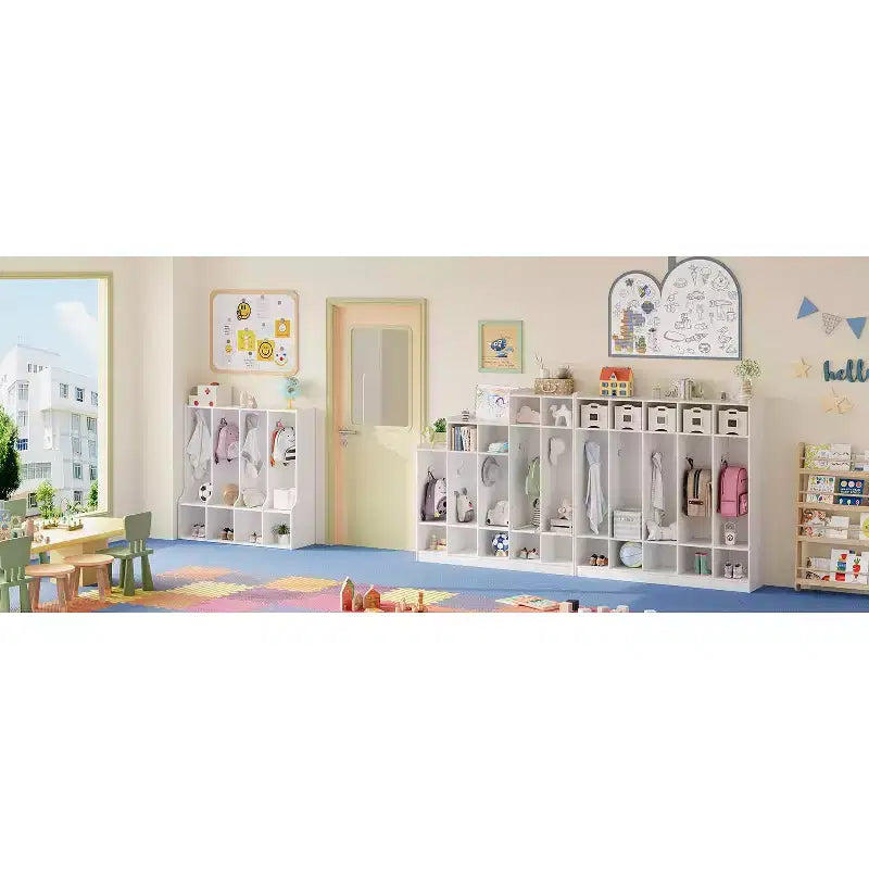 Vestiaire enfant 4 sections Acekool avec 4 casiers et 8 patères pour salle de classe, crèche et maison