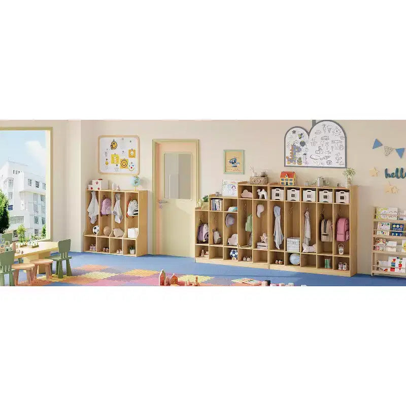 Vestiaire enfant 4 sections Acekool avec 4 casiers et 8 patères pour salle de classe, crèche et maison